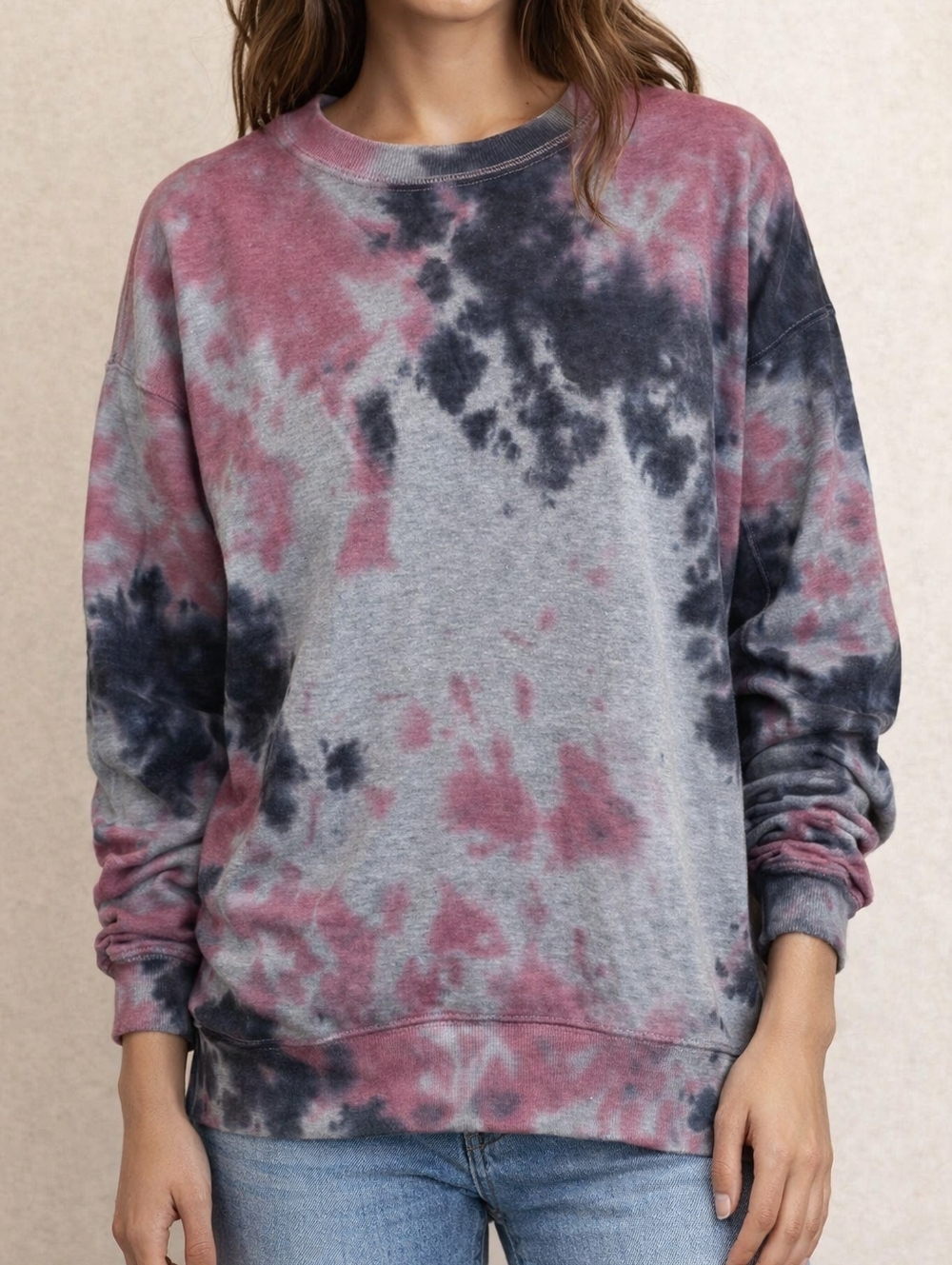 Like Love No Worries Black and Magenta Tie-Dye Pullover Sweatshirt"